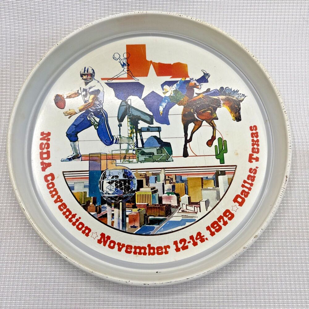 1979 National Soft Drink Assoc. Dallas Texas Cowboys Roger Staubach Metal Tray